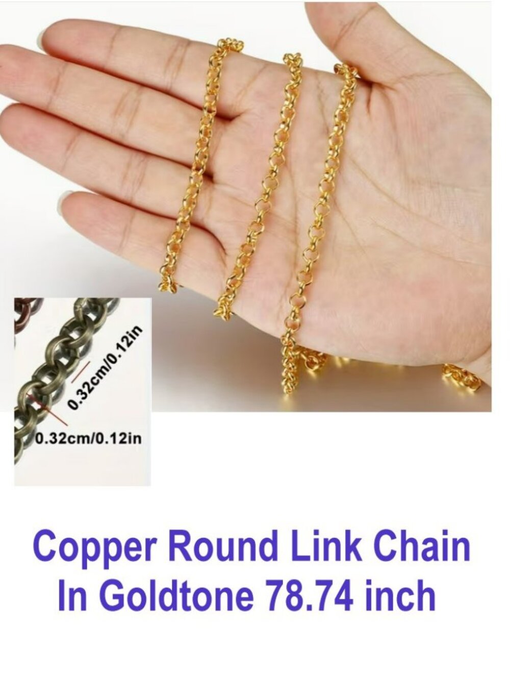 Copper Round Link Chain  Golden 78.74 inch